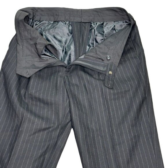 Mens Trousers England Tasmanian Wool Cashmere Black Pinstripe Pants Work - Picture 8 of 16